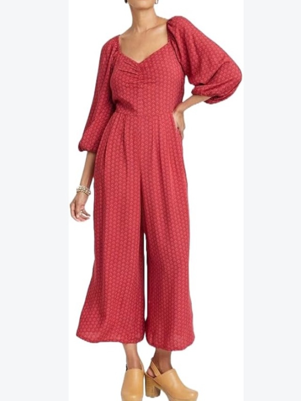 Knox Rose wide leg puff sleeve jumpsuit.